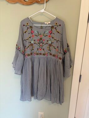 Umgee Light Blue Embroidered Peasant Blouse